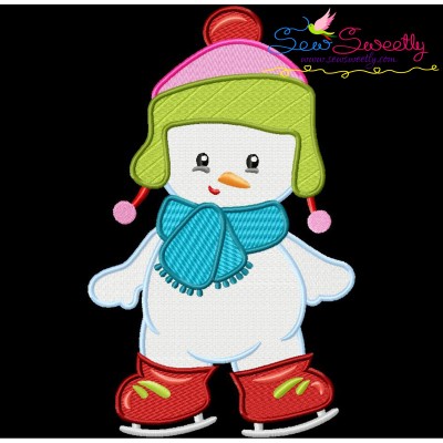 Christmas Ice Skating Little Snowman-3 Embroidery Design Pattern-1