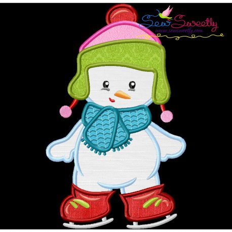 Christmas Ice Skating Little Snowman-3 Applique Design- 1