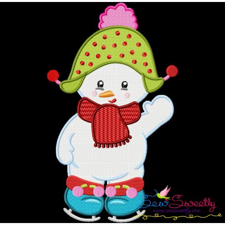 Christmas Ice Skating Little Snowman-2 Embroidery Design Pattern