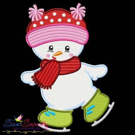 Christmas Ice Skating Little Snowman-1 Embroidery Design Pattern-1