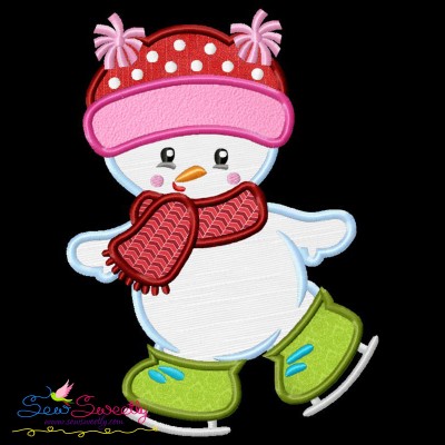 Christmas Ice Skating Little Snowman-1 Applique Design Pattern-1