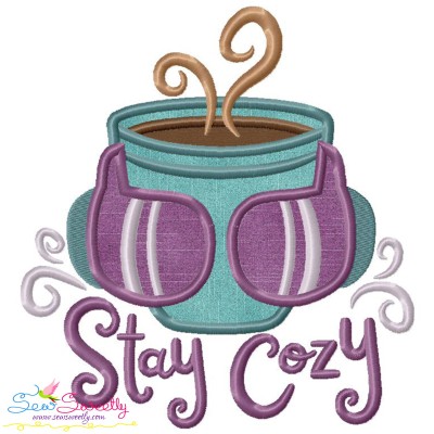 Stay Cozy Coffee Cup Applique Design Pattern-1