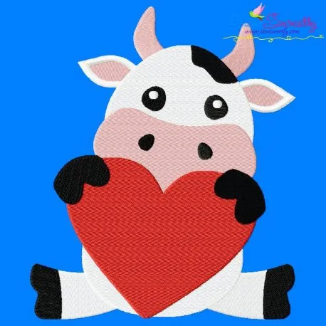 Valentine Cow Embroidery Design Pattern-1