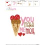 You Make Me Melt Ice Cream Cone Valentine Embroidery Design Pattern-3