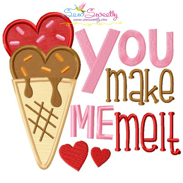 You Make Me Melt Ice Cream Cone Valentine Applique Design Pattern-1
