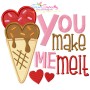 You Make Me Melt Ice Cream Cone Valentine Applique Design Pattern-1