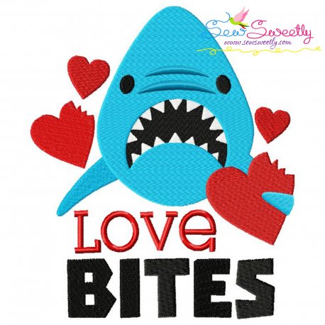 Shark Love Bites Valentine Lettering Embroidery Design Pattern-1