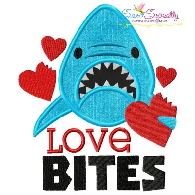 Shark Love Bites Valentine Lettering Applique Design Pattern-1