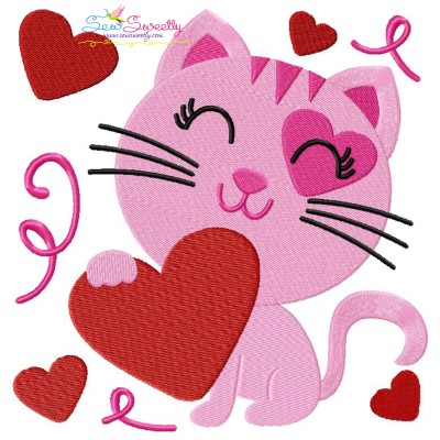 Valentine Heart Kitty Cat Embroidery Design Pattern-1