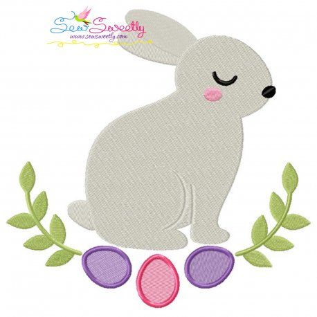 Bunny Leaves And Eggs Embroidery Design Pattern