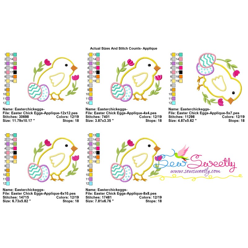 Easter Chick With Eggs Applique Design Pattern