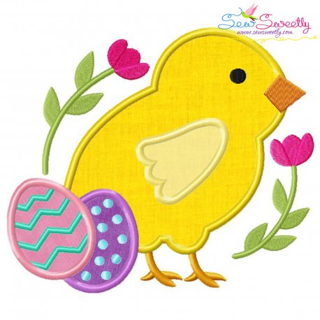 Easter Chick With Eggs Applique Design Pattern-1