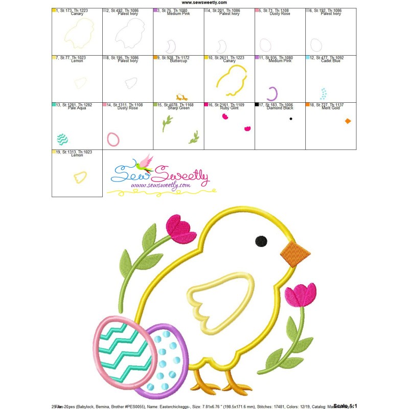 Easter Chick With Eggs Applique Design Pattern