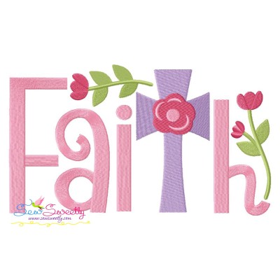 Faith Floral Cross Lettering Embroidery Design Pattern-1