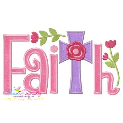 Faith Floral Cross Lettering Applique Design Pattern-1