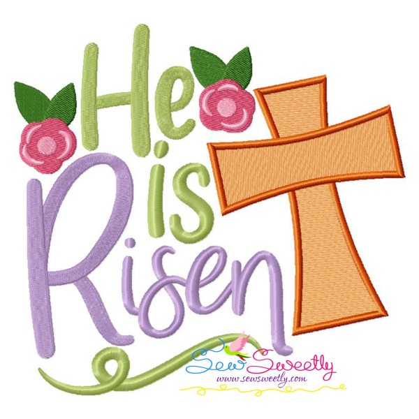 He Is Risen Cross Lettering Embroidery Design Pattern-1