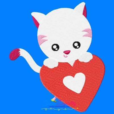 Valentine Baby Cat Heart Embroidery Design Pattern-1