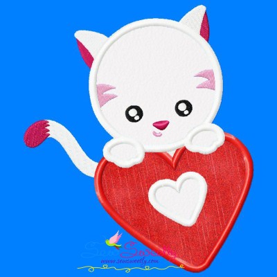 Valentine Baby Cat Heart Applique Design Pattern-1