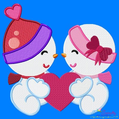 Valentine Snowman Babies Embroidery Design Pattern-1