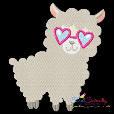 Valentine Llama Heart Glasses Embroidery Design Pattern-1