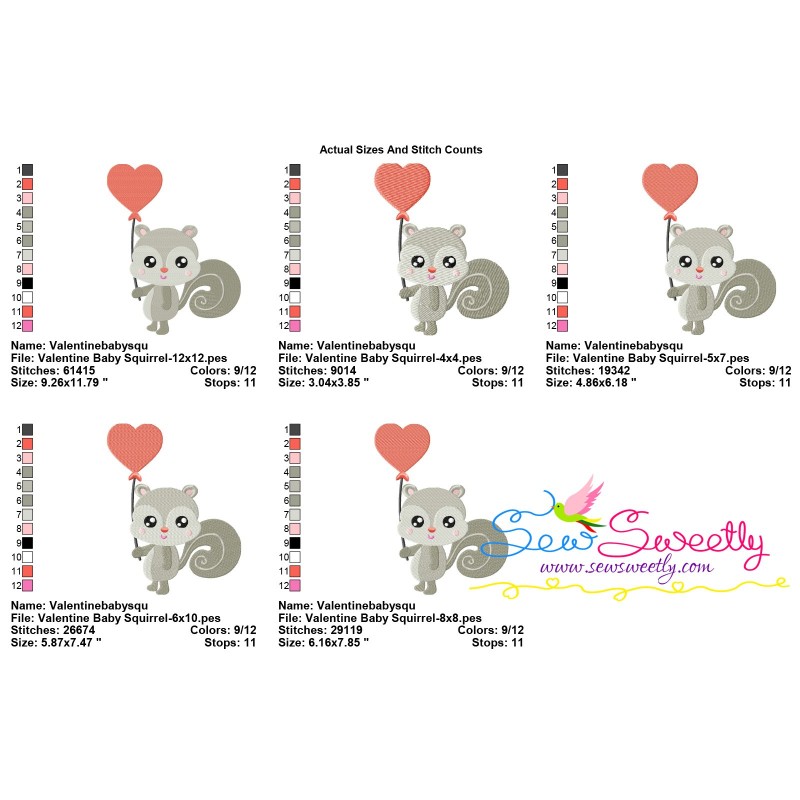 Valentine baby squirrel heart embroidery design  sew sweetly Valentine baby squirrel heart embroidery design  sew sweetly