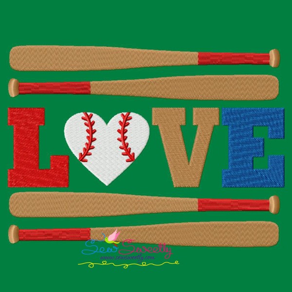 Love Baseball Bats Lettering Embroidery Design Pattern-1