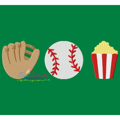 Baseball Mitt Popcorn Trio Embroidery Design Pattern-1