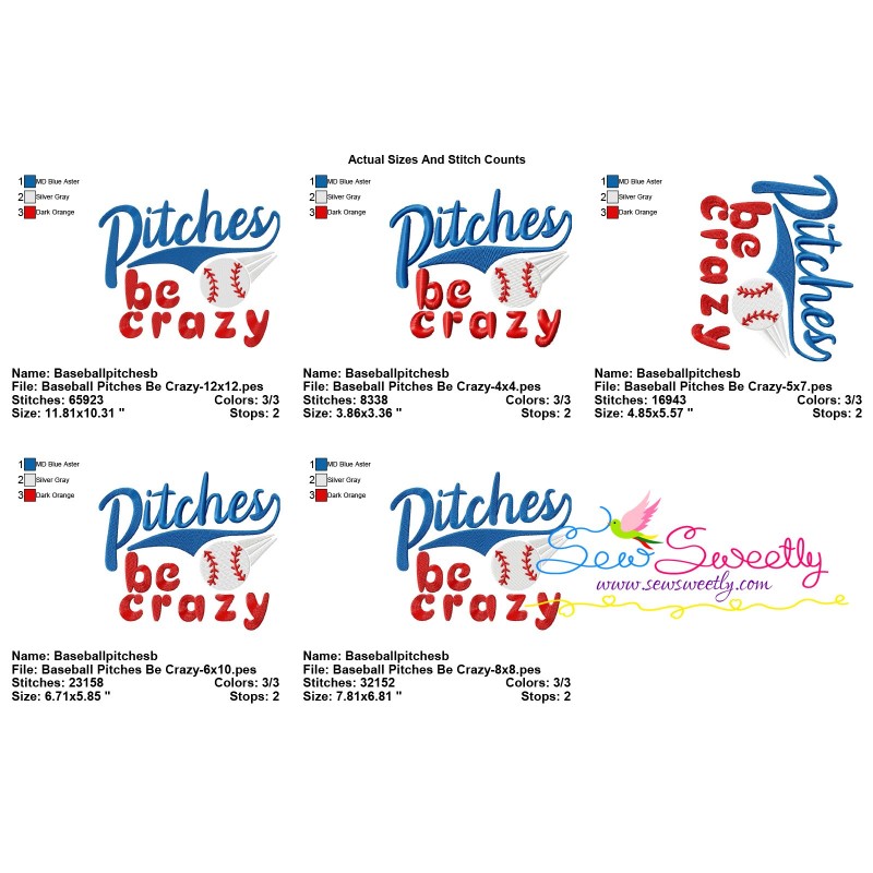 Baseball pitches be crazy lettering embroidery design  sew sweetly