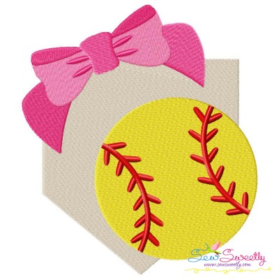 Softball Home Plate Bow Embroidery Design Pattern-1