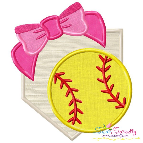 Softball Home Plate Bow Applique Design Pattern-1