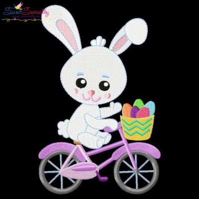 Easter Bunny Bicycle Embroidery Design Pattern-1