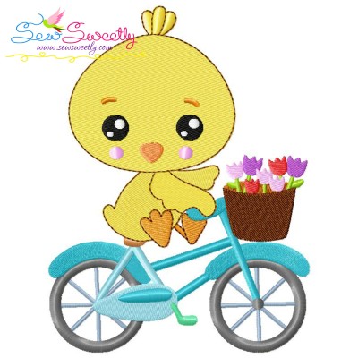Easter Chick Bicycle Embroidery Design Pattern-1