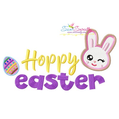 Hoppy Easter-2 Bunny Lettering Embroidery Design Pattern-1