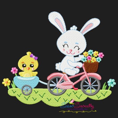 Easter Friends Bicycle Embroidery Design Pattern-1