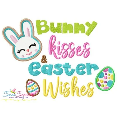 Bunny Kisses Easter Wishes-2 Easter Lettering Embroidery Design Pattern-1