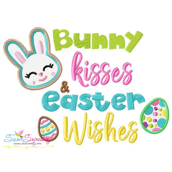 Bunny Kisses Easter Wishes-2 Easter Lettering Embroidery Design Pattern-1
