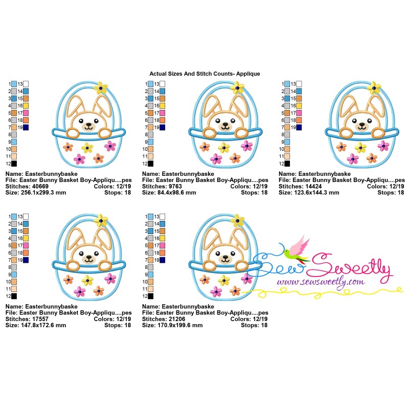Easter bunny boy basket applique design  sew sweetly