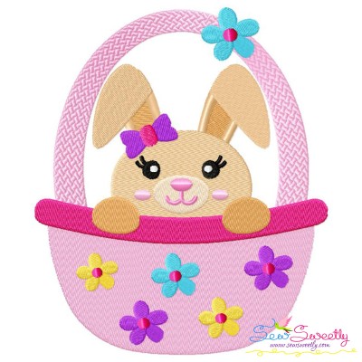 Easter Bunny Girl Basket Embroidery Design Pattern-1