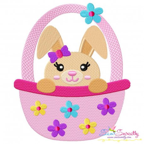 Easter Bunny Girl Basket Embroidery Design Pattern