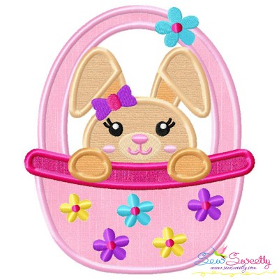 Easter Bunny Girl Basket Applique Design Pattern-1