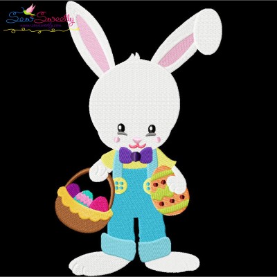 Easter Bunny Boy Eggs Basket Embroidery Design Pattern-1