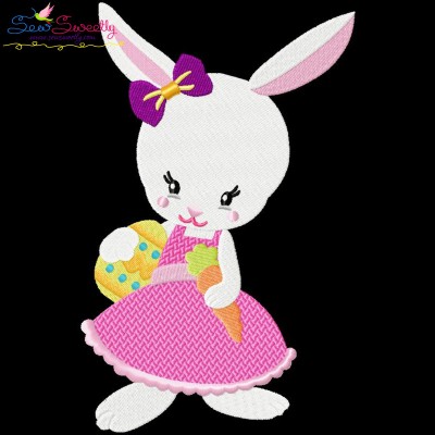 Easter Bunny Girl Egg Carrot Embroidery Design Pattern-1