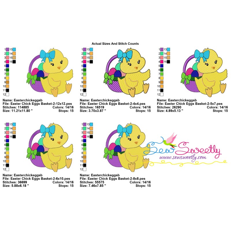 Easter Chick Eggs Basket-2 Embroidery Design Pattern