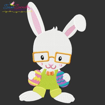 Easter Eggs Bunny Boy Glasses Embroidery Design Pattern-1