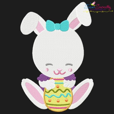 Easter Bunny Girl Egg-2 Embroidery Design Pattern-1