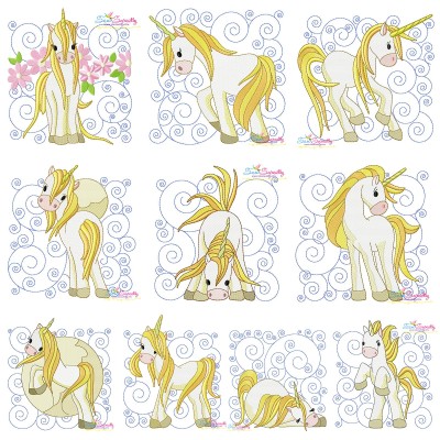Golden Unicorn Blocks Embroidery Design Pattern Bundle-1