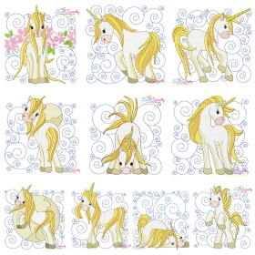 Golden Unicorn Blocks Embroidery Design Bundle-1