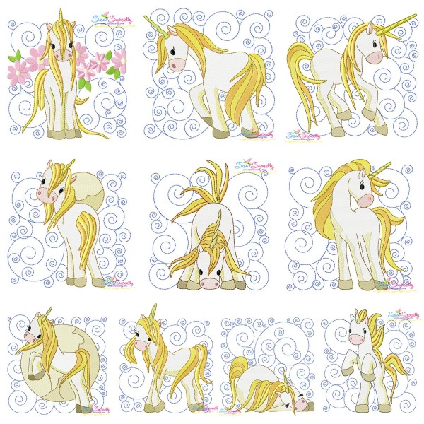 Golden Unicorn Blocks Embroidery Design Bundle-1