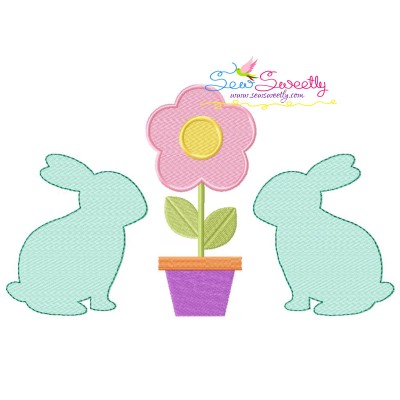 Bunnies With Flower Embroidery Design Pattern-1