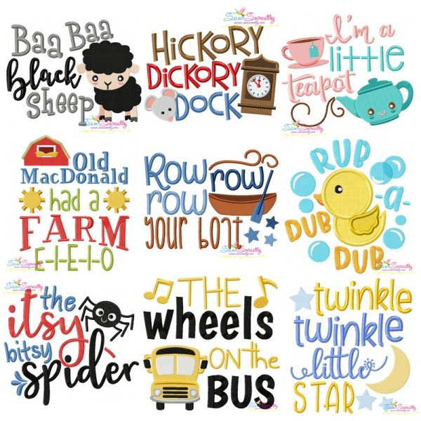 Nursery Rhyme Lettering-v1 Embroidery Design Bundle-1